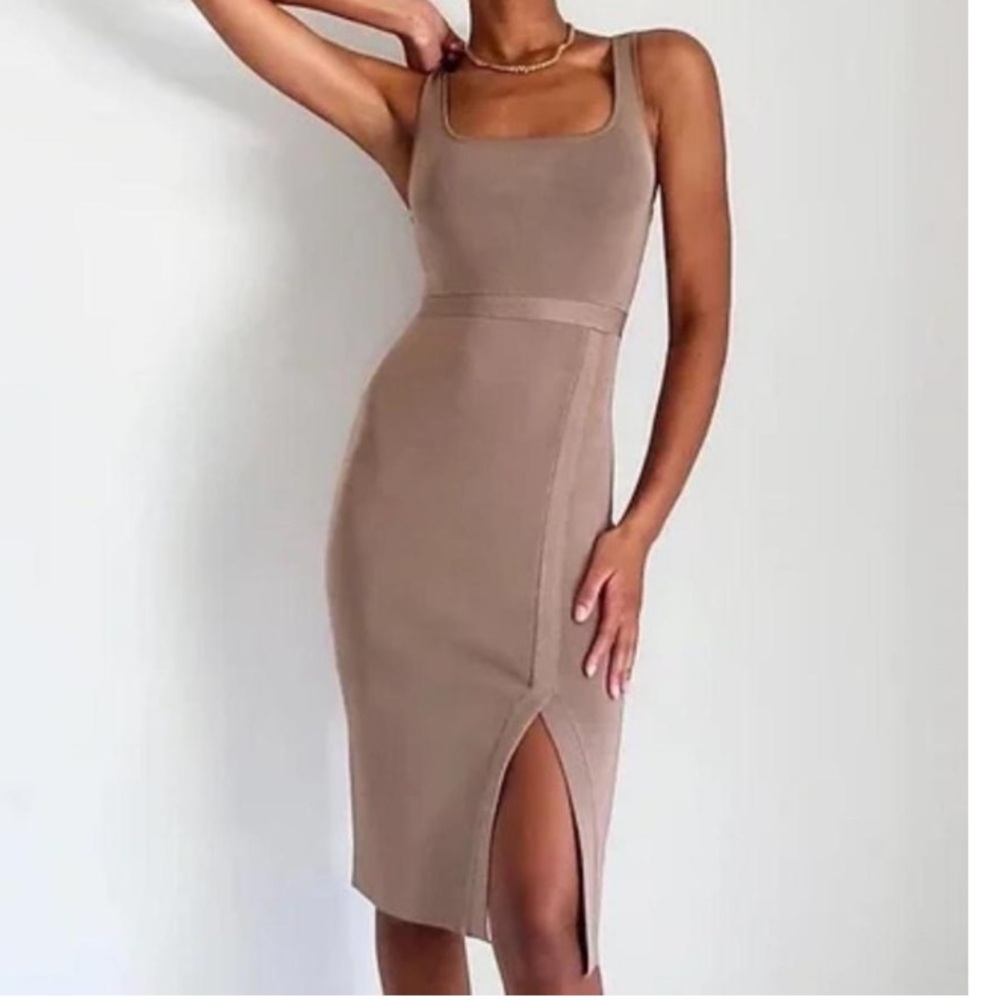 Aritzia Babaton Cambria Tan Midi Dress